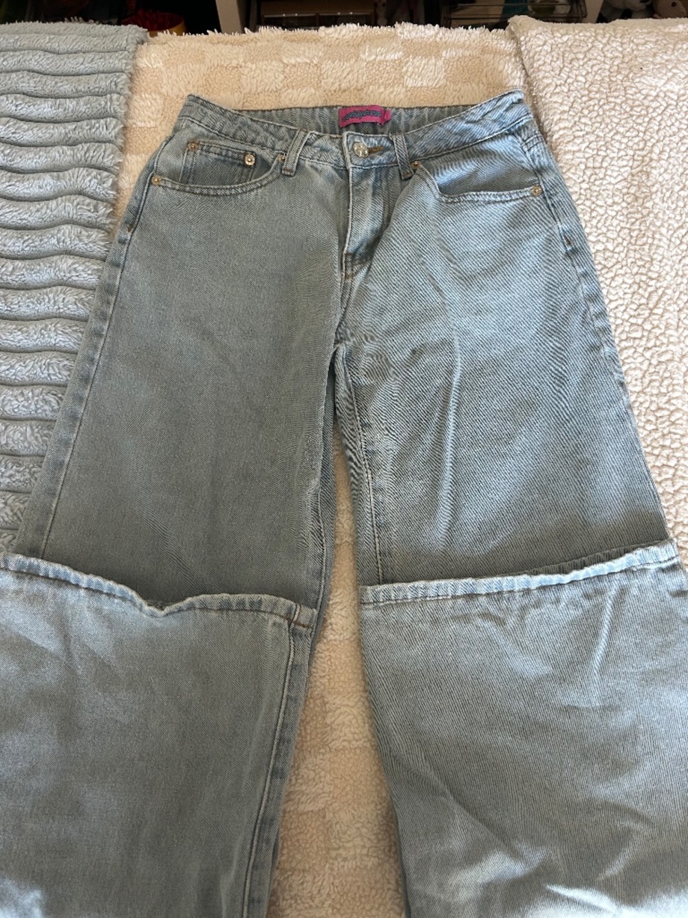 Edikted Raelynn Washed Low Rise Baggy Jeans Light Blue Size XS